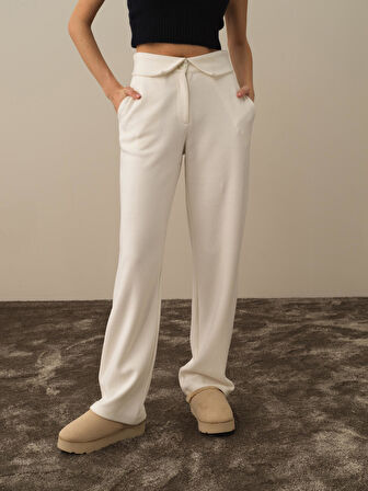 Xint Ekru Pamuk Dokulu Oversize Sweat Pantolon