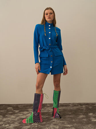 Xint Mavi Pamuk Dokulu Regular Fit Elbise