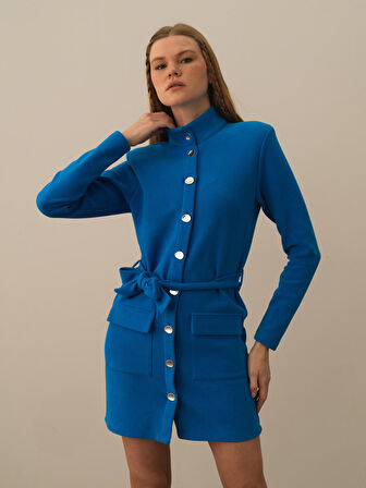 Xint Mavi Pamuk Dokulu Regular Fit Elbise