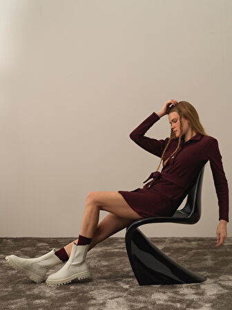 Xint Bordo Pamuk Dokulu Regular Fit Elbise