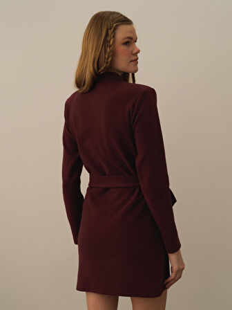 Xint Bordo Pamuk Dokulu Regular Fit Elbise