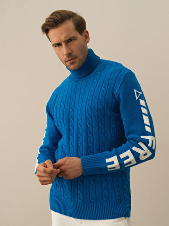 Xint Mavi Doğal Yün Dokulu Regular Fit Kazak