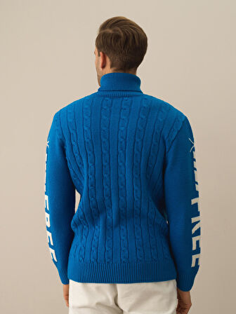 Xint Mavi Doğal Yün Dokulu Regular Fit Kazak