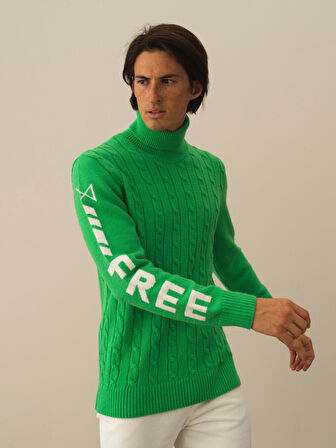 Xint Yeşil Doğal Yün Dokulu Regular Fit Kazak