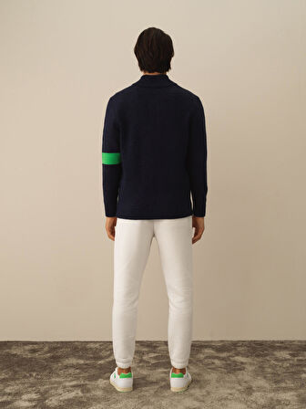 Xint Lacivert Doğal Yün Dokulu Regular Fit Hırka