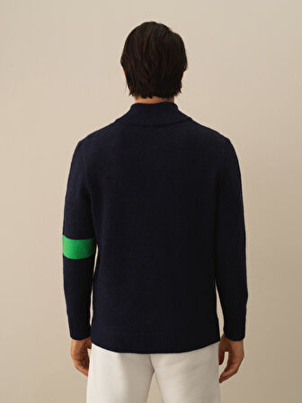 Xint Lacivert Doğal Yün Dokulu Regular Fit Hırka