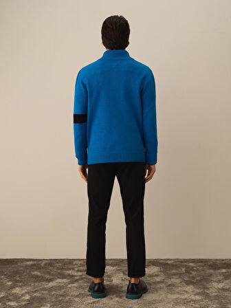 Xint Mavi Doğal Yün Dokulu Regular Fit Hırka