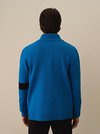 Xint Mavi Doğal Yün Dokulu Regular Fit Hırka