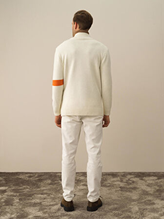 Xint Ekru Doğal Yün Dokulu Regular Fit Hırka