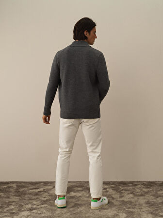 Xint Koyu Gri Doğal Yün Dokulu Regular Fit Hırka