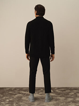 Xint Siyah Lüks Pamuk Dokulu Regular Fit Hırka