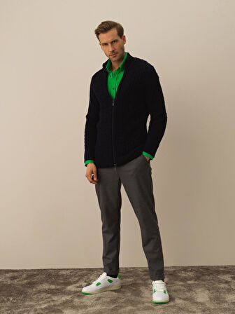 Xint Lacivert Lüks Pamuk Dokulu Regular Fit Hırka