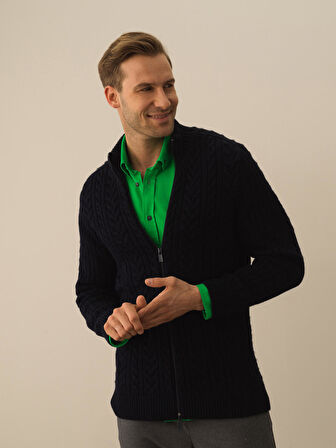 Xint Lacivert Lüks Pamuk Dokulu Regular Fit Hırka