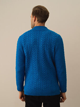 Xint Mavi Lüks Pamuk Dokulu Regular Fit Hırka