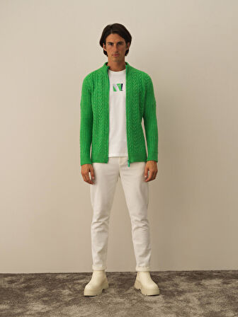 Xint Yeşil Lüks Pamuk Dokulu Regular Fit Hırka