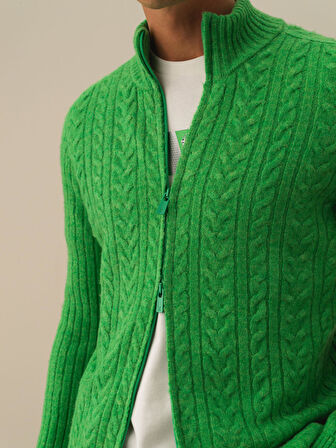 Xint Yeşil Lüks Pamuk Dokulu Regular Fit Hırka