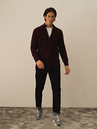 Xint Bordo Lüks Pamuk Dokulu Regular Fit Hırka