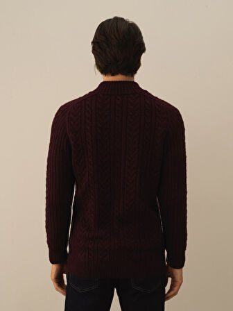 Xint Bordo Lüks Pamuk Dokulu Regular Fit Hırka