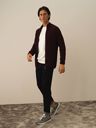 Xint Bordo Lüks Pamuk Dokulu Regular Fit Hırka