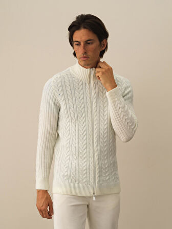 Xint Ekru Lüks Pamuk Dokulu Regular Fit Hırka