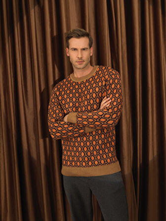 Xint Camel Lüks Pamuk Dokulu Regular Fit Kazak