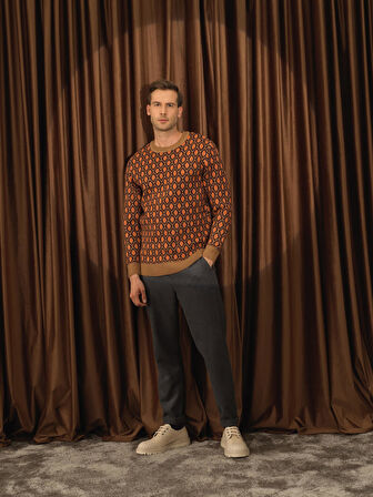 Xint Camel Lüks Pamuk Dokulu Regular Fit Kazak