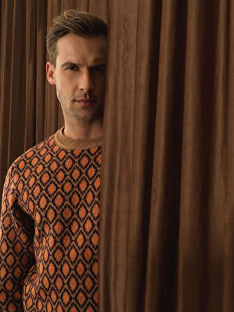 Xint Camel Lüks Pamuk Dokulu Regular Fit Kazak