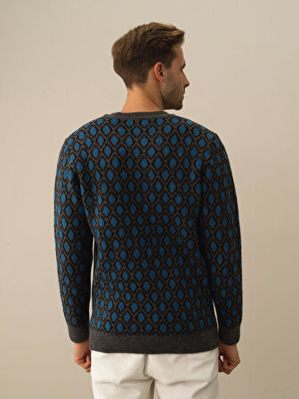 Xint Koyu Gri Dokulu Lüks Pamuk Dokulu Regular Fit Kazak