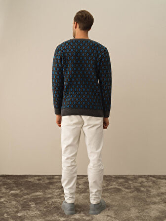 Xint Koyu Gri Dokulu Lüks Pamuk Dokulu Regular Fit Kazak