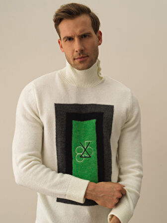 Xint Kırık Beyaz Lüks Pamuk Dokulu Regular Fit Kazak