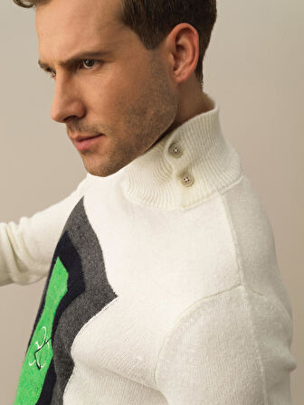 Xint Kırık Beyaz Lüks Pamuk Dokulu Regular Fit Kazak