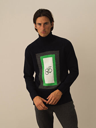 Xint Lacivert Lüks Pamuk Dokulu Regular Fit Kazak