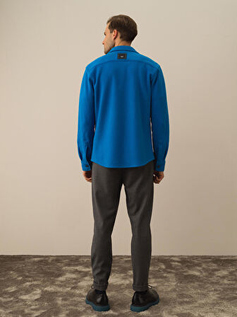 Xint Mavi Pamuk Dokulu Regular Fit Gömlek