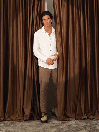 Xint Ekru Pamuk Dokulu Regular Fit Gömlek