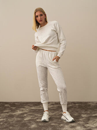 Xint Kırık Beyaz Pamuk Dokulu Regular Fit Sweat Pantolon