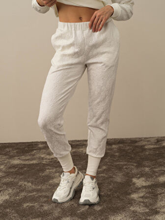 Xint Kırık Beyaz Pamuk Dokulu Regular Fit Sweat Pantolon