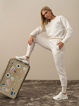 Xint Kırık Beyaz Pamuk Dokulu Regular Fit Sweat Pantolon