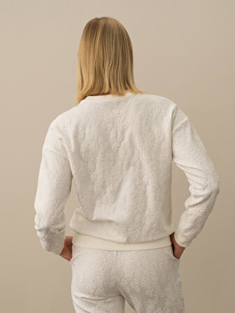Xint Kırık Beyaz Pamuk Dokulu Regular Fit Sweatshirt