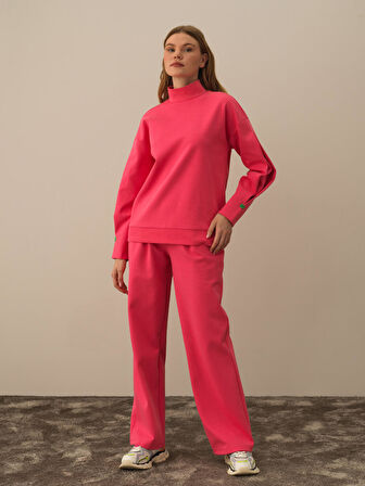 Xint Pembe Pamuk Dokulu Oversize Sweatshirt