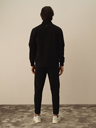 Xint Siyah Pamuk Dokulu Slim Fit Sweatmont