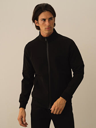 Xint Siyah Pamuk Dokulu Slim Fit Sweatmont