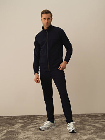 Xint Lacivert Pamuk Dokulu Slim Fit Sweatmont