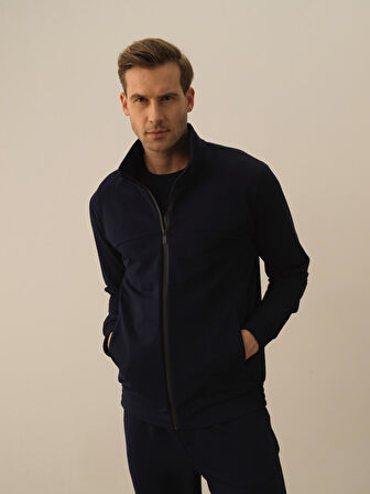 Xint Lacivert Pamuk Dokulu Slim Fit Sweatmont