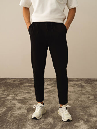 Xint Siyah Pamuk Dokulu Slim Fit Sweat Pantolon