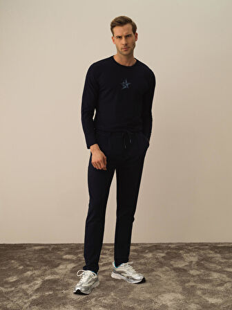 Xint Lacivert Pamuk Dokulu Slim Fit Sweat Pantolon