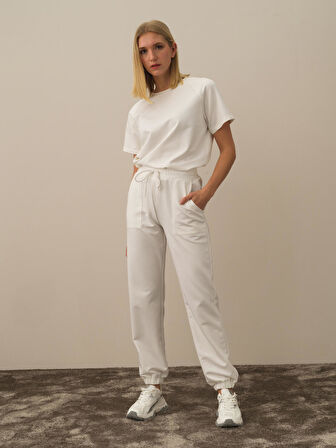 Xint Kırık Beyaz Pamuk Dokulu Regular Fit Sweat Pantolon