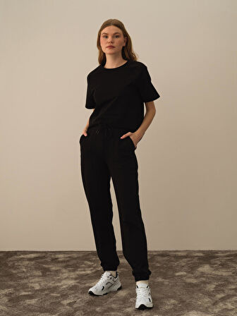 Xint Siyah Pamuk Dokulu Regular Fit Sweat Pantolon