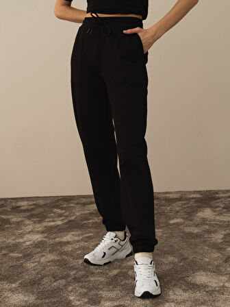 Xint Siyah Pamuk Dokulu Regular Fit Sweat Pantolon