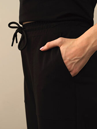Xint Siyah Pamuk Dokulu Regular Fit Sweat Pantolon