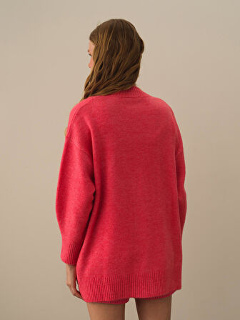 Xint Pembe Lüks Pamuk Dokulu Oversize Hırka